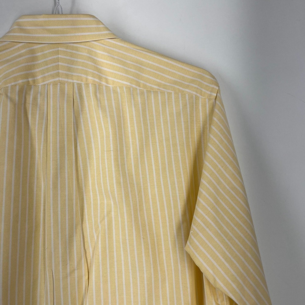 Lands End Mens Yellow White Striped Button Down Oxford Shirt Long Sleeve Cotton - Picture 6 of 13